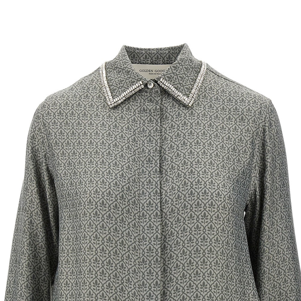 Strass-embellished collar silk-blend shirt