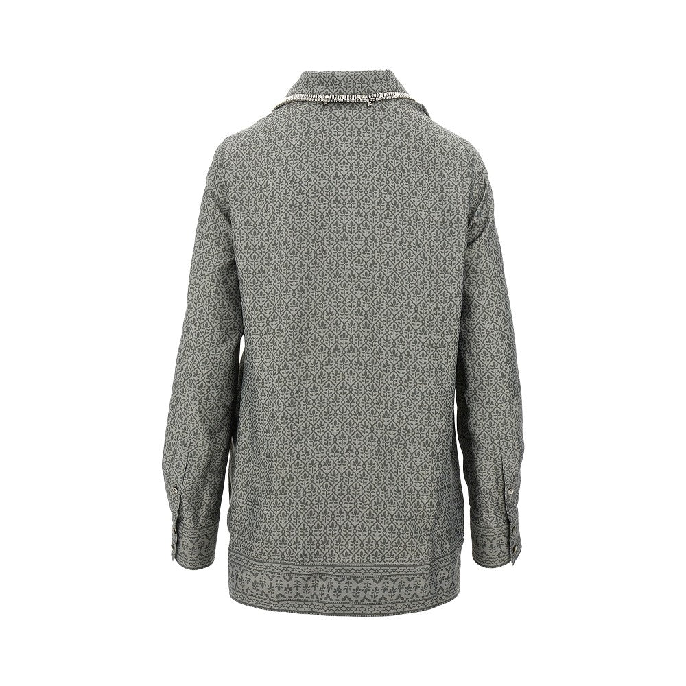 Strass-embellished collar silk-blend shirt