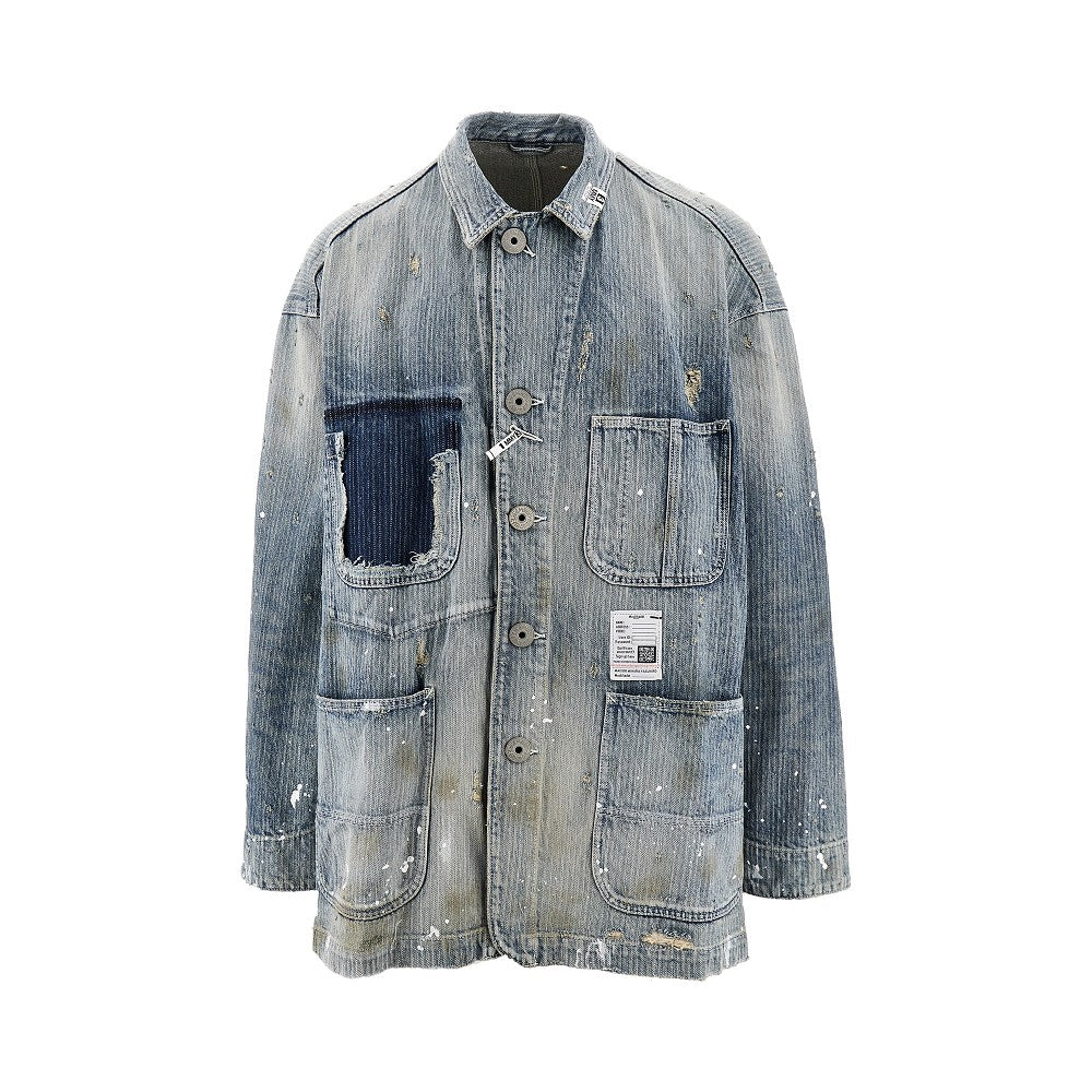 Oversized used effect denim jacket