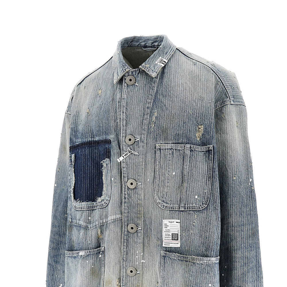 Oversized used effect denim jacket
