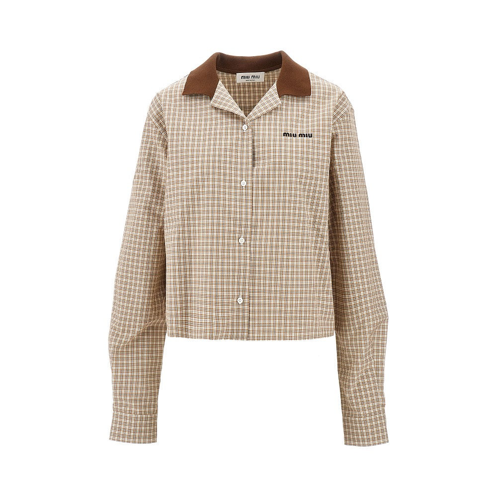 Check poplin shirt with logo embroidery