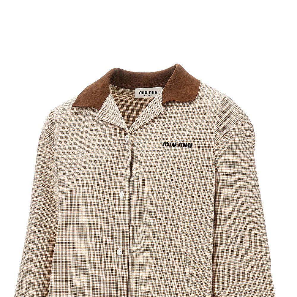 Check poplin shirt with logo embroidery