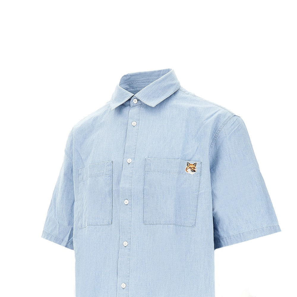 Chambray short-sleeved shirt