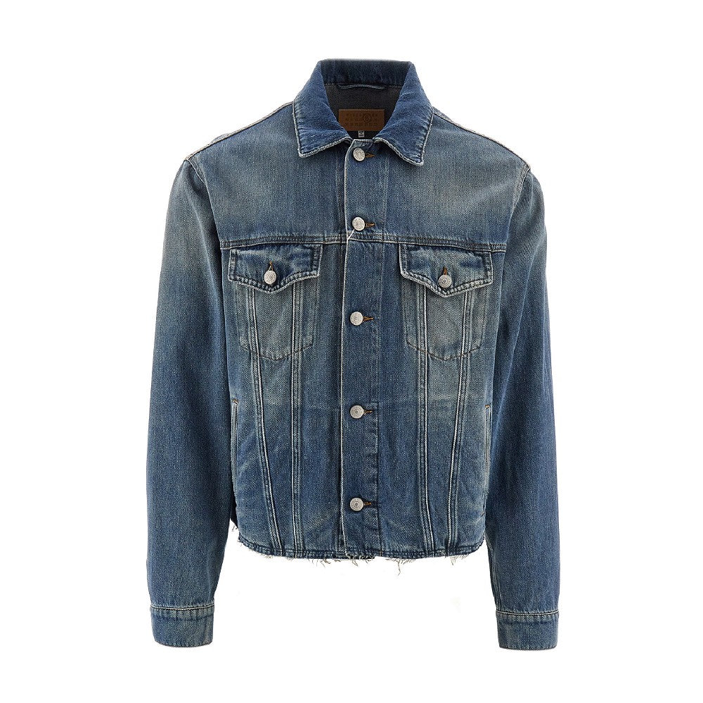 Denim jacket with raw-cut hem
