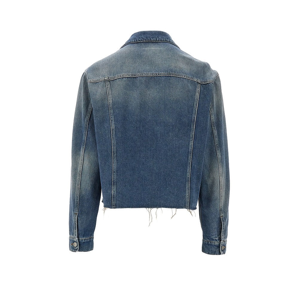 Denim jacket with raw-cut hem