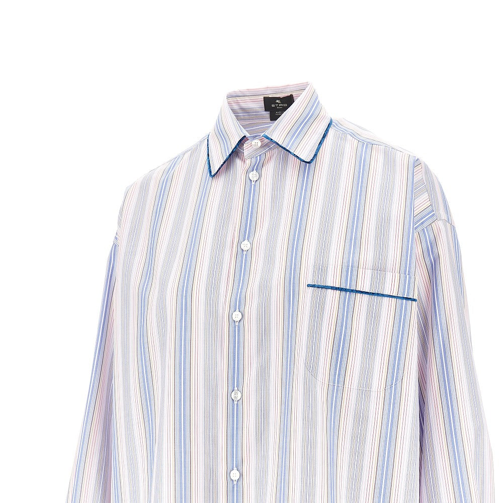 Striped shirt with velvet piping