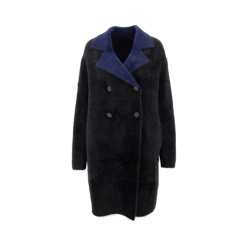 Fur-effect double-breasted coat