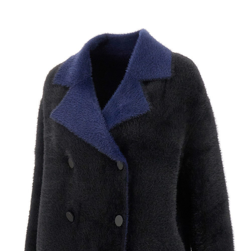 Fur-effect double-breasted coat