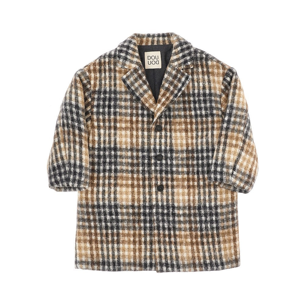 Check wool-blend coat