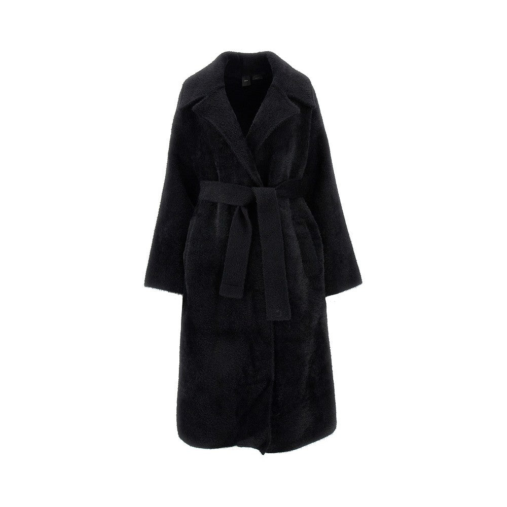 Fur-effect long coat with belt