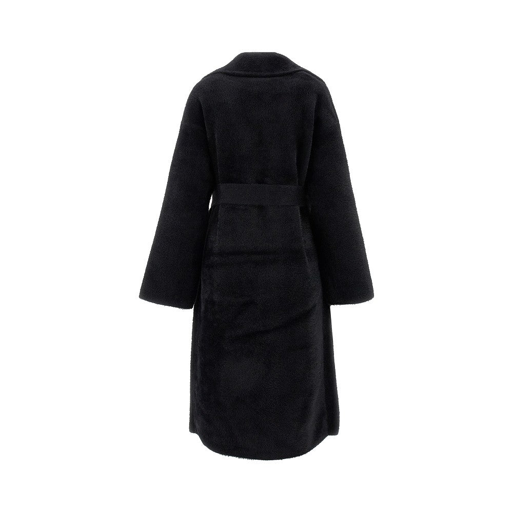 Fur-effect long coat with belt