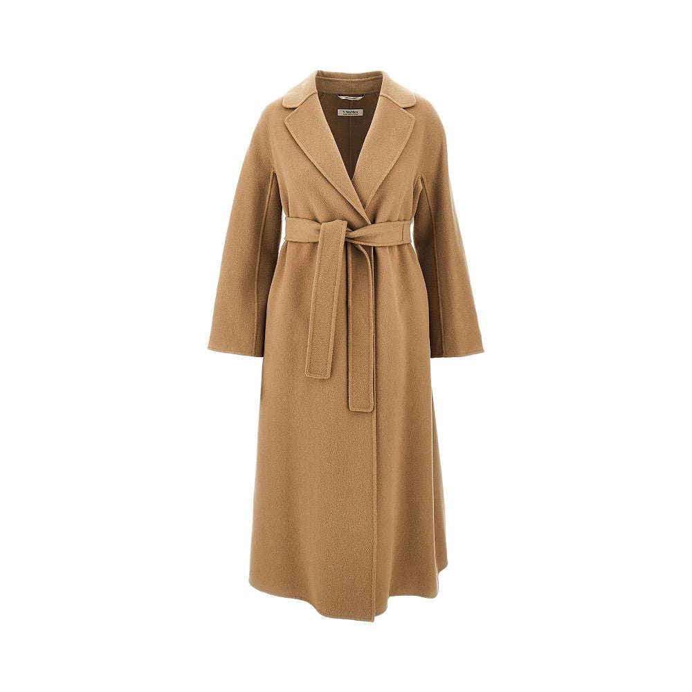 Cappotto midi a vestaglia in drap di lana
