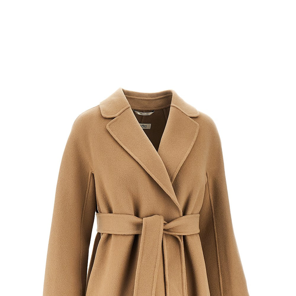 Cappotto midi a vestaglia in drap di lana