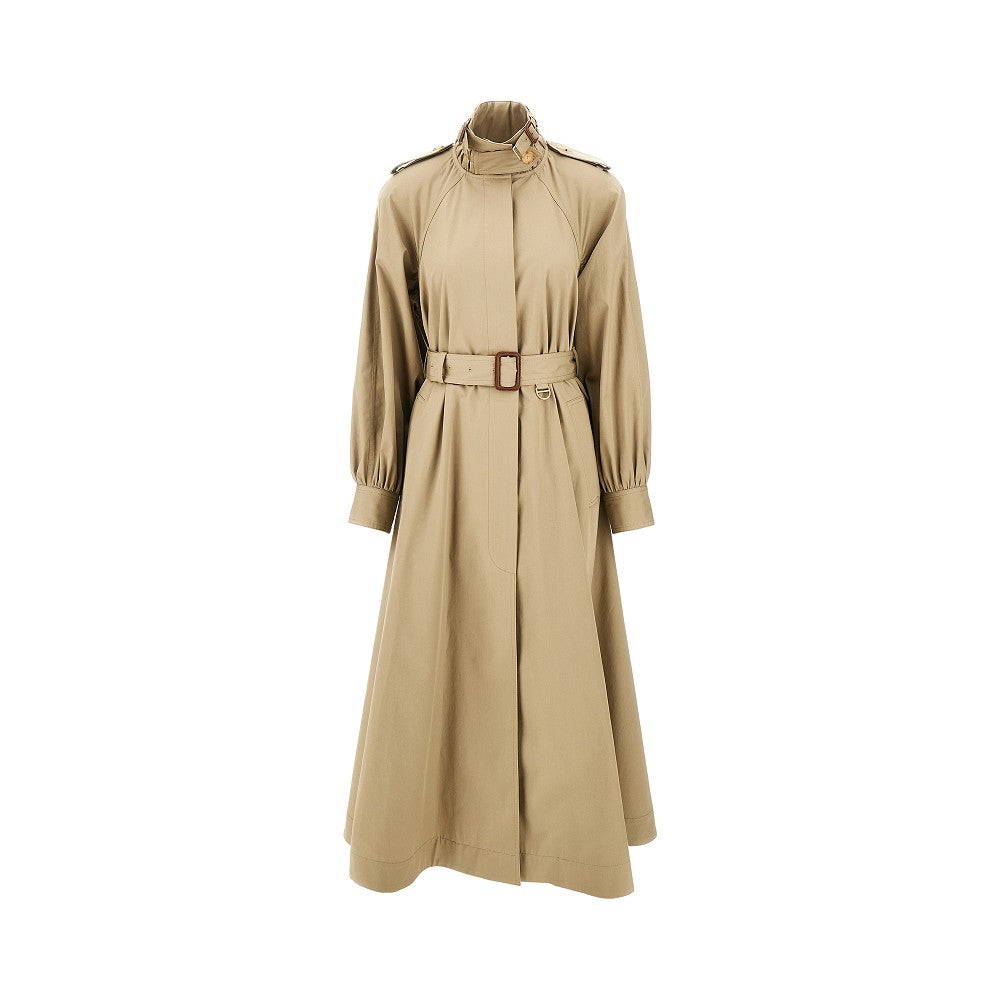 Trench lungo in gabardine con collo alto