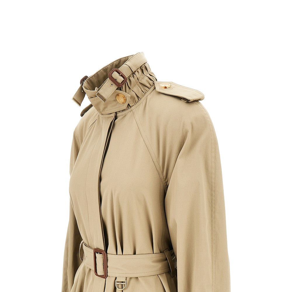 Trench lungo in gabardine con collo alto