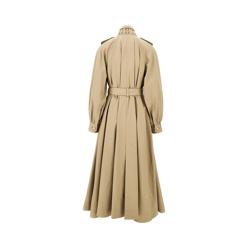 Trench lungo in gabardine con collo alto