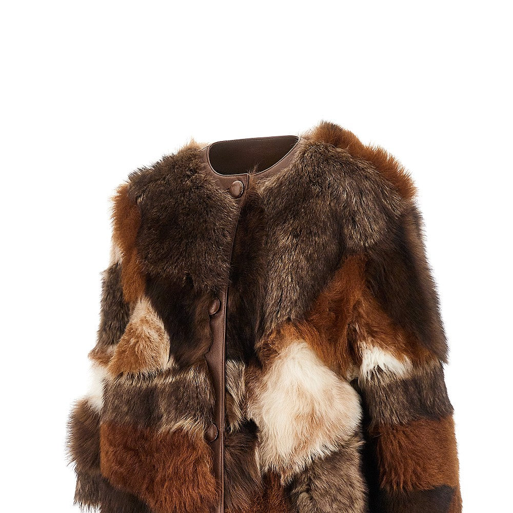 Cappotto in montone patchwork