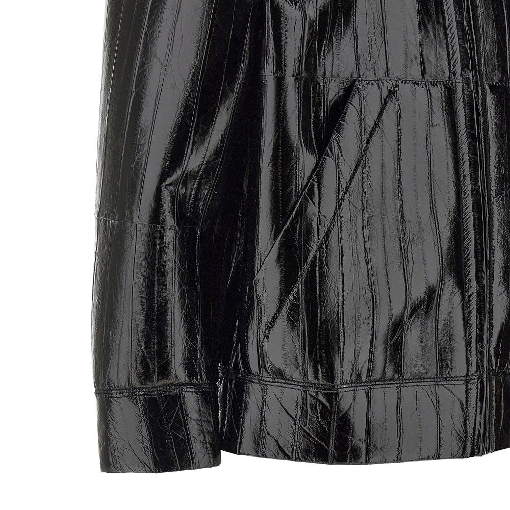 Leather hooded blouson jacket