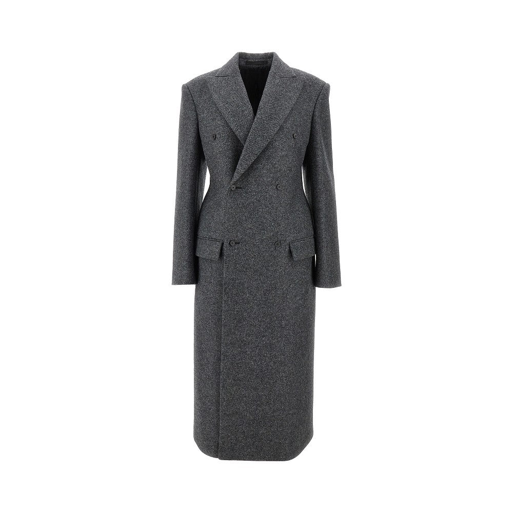 Shetland wool double-breasted coat