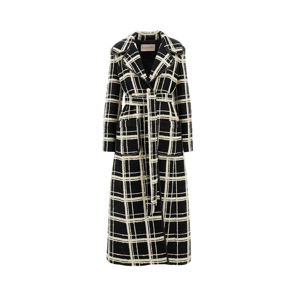 Cappotto lungo in tweed bouclé con cintura