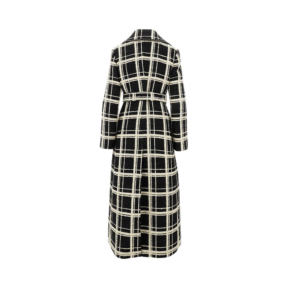 Cappotto lungo in tweed bouclé con cintura