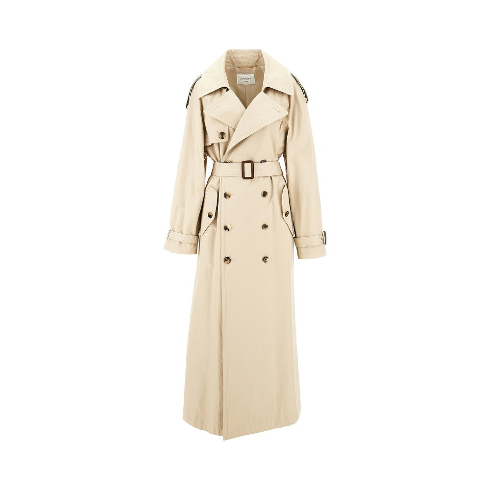 Twill double-breasted long coat