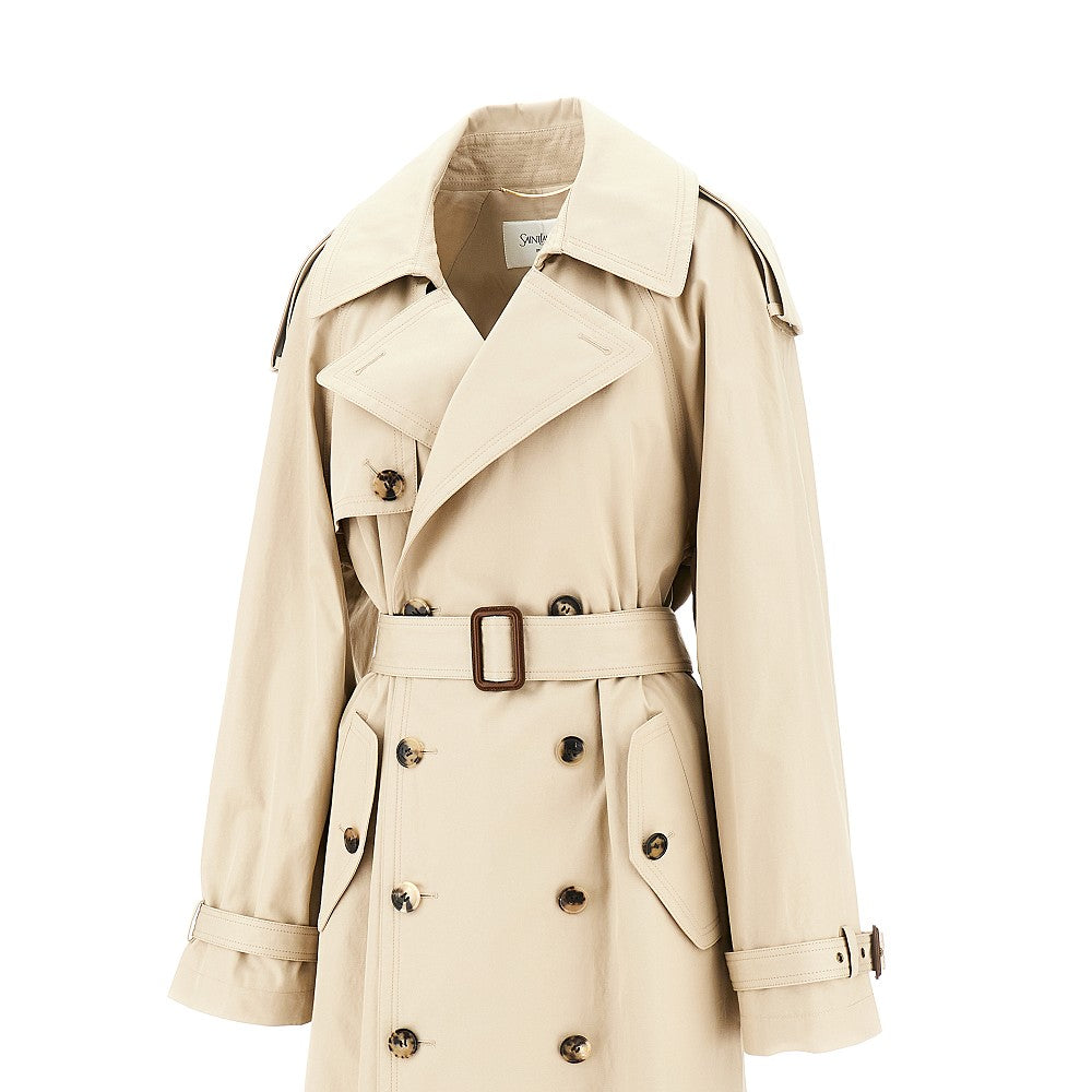 Twill double-breasted long coat