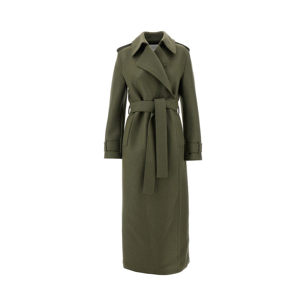 Cappotto lungo in lana pressata con cintura