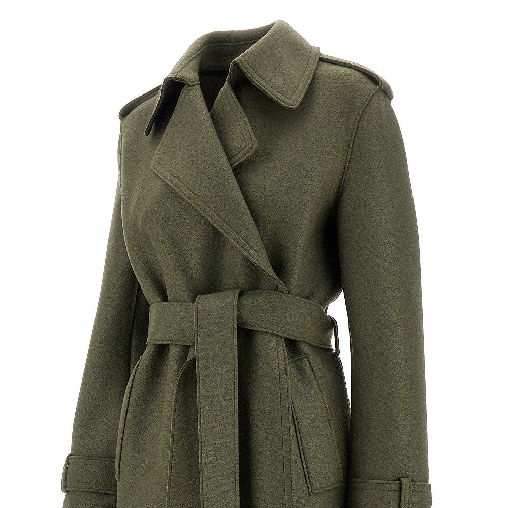 Cappotto lungo in lana pressata con cintura