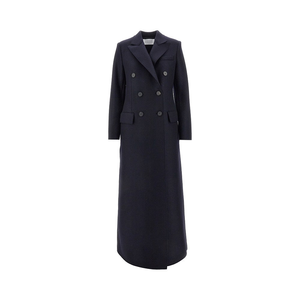 Pressed wool double-breasted long coat