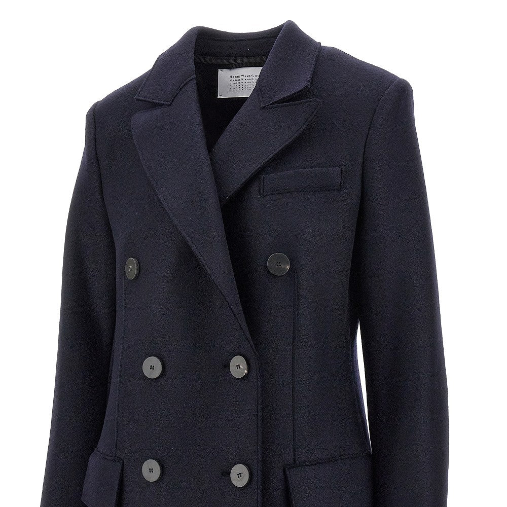 Pressed wool double-breasted long coat