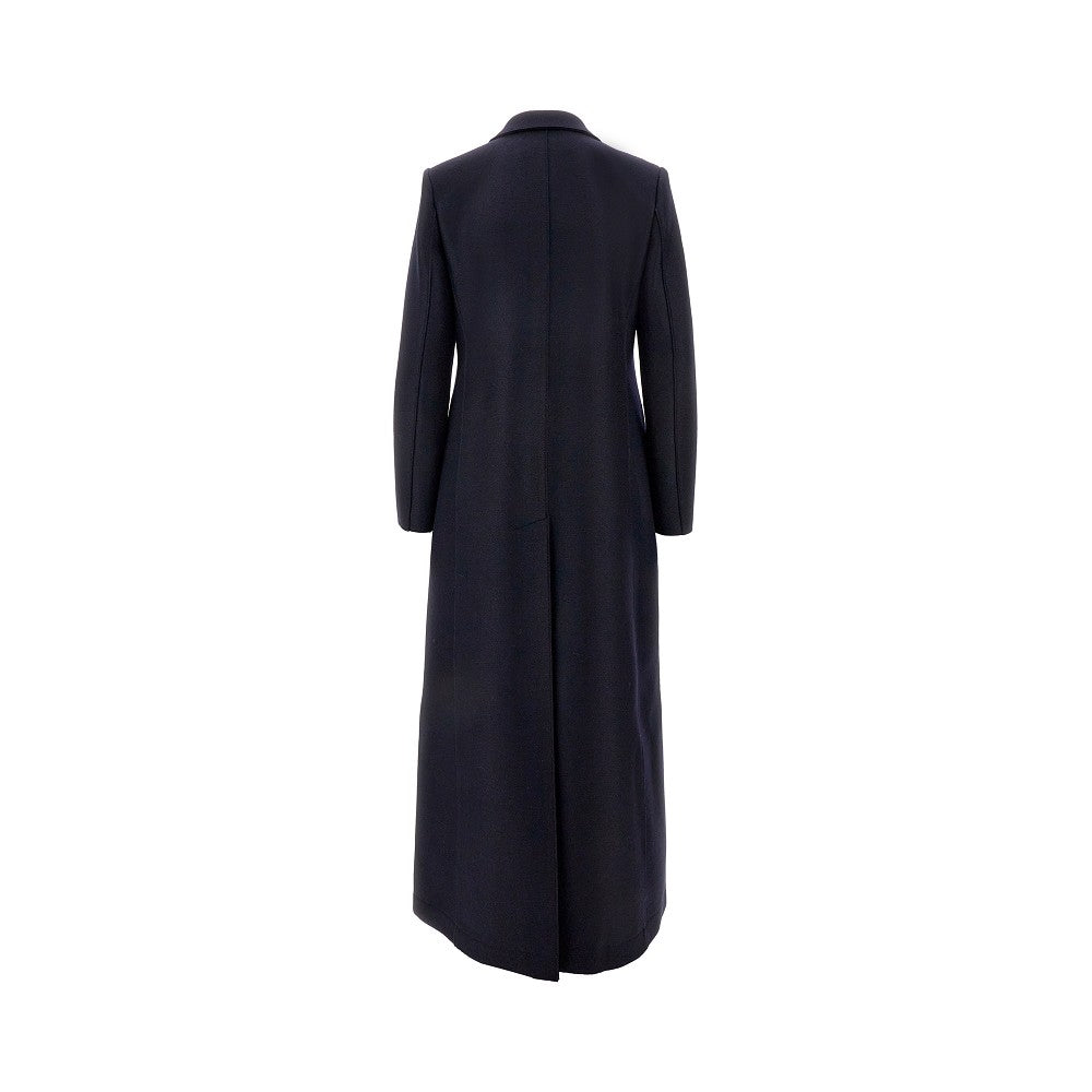 Pressed wool double-breasted long coat