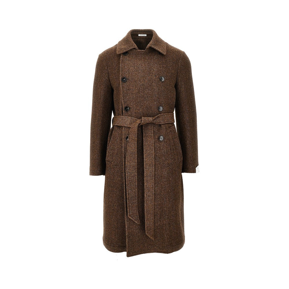 Cappotto in lana spigata con cintura