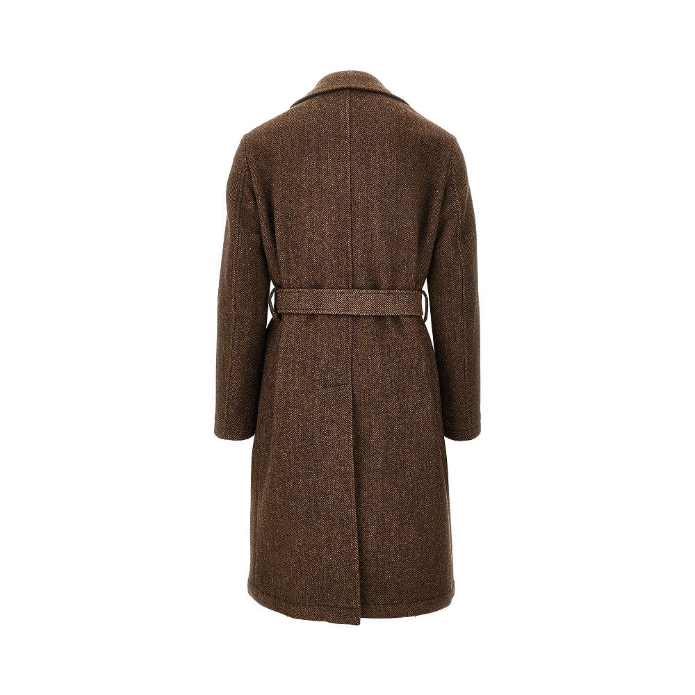 Cappotto in lana spigata con cintura