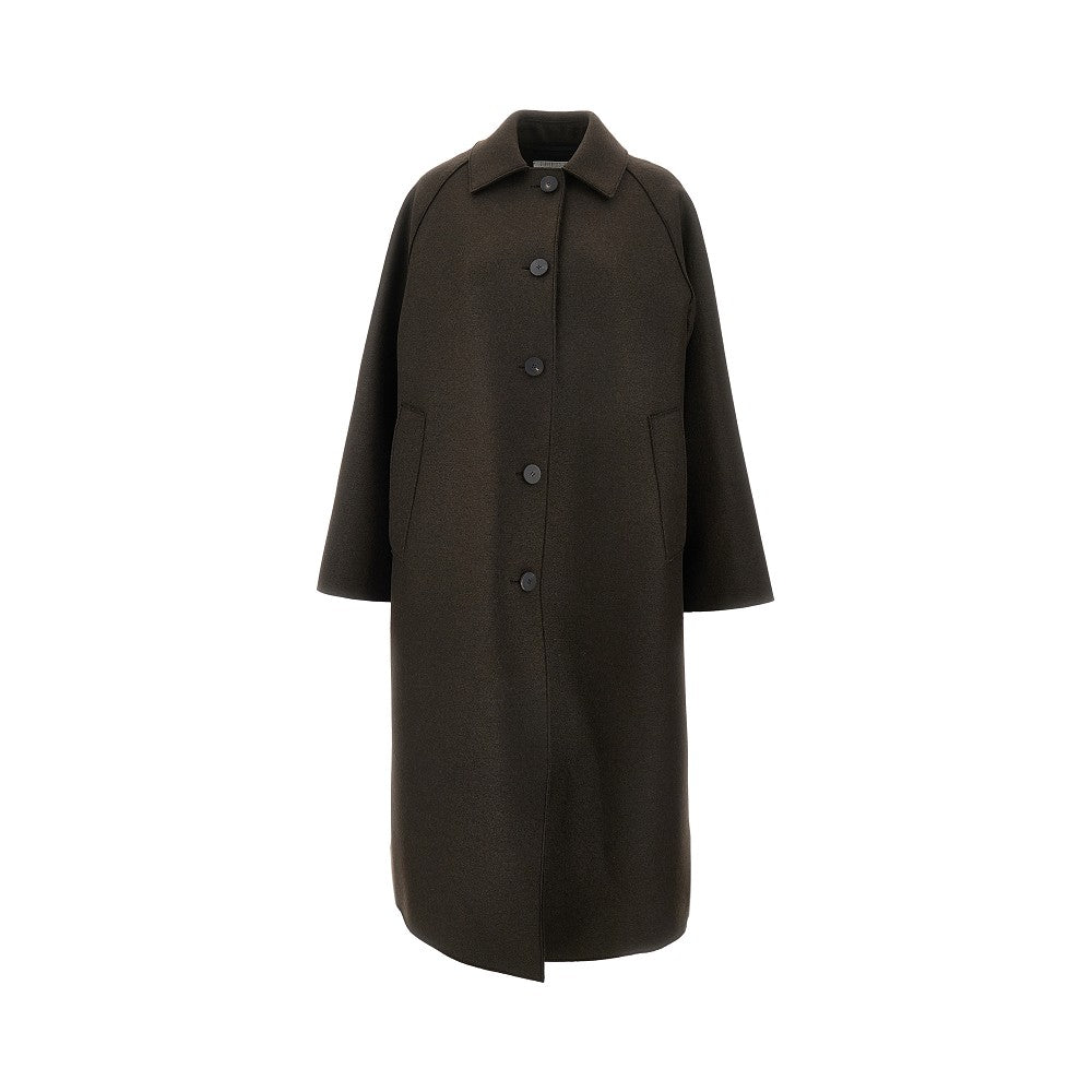 Cappotto balmacaan in lana pressata
