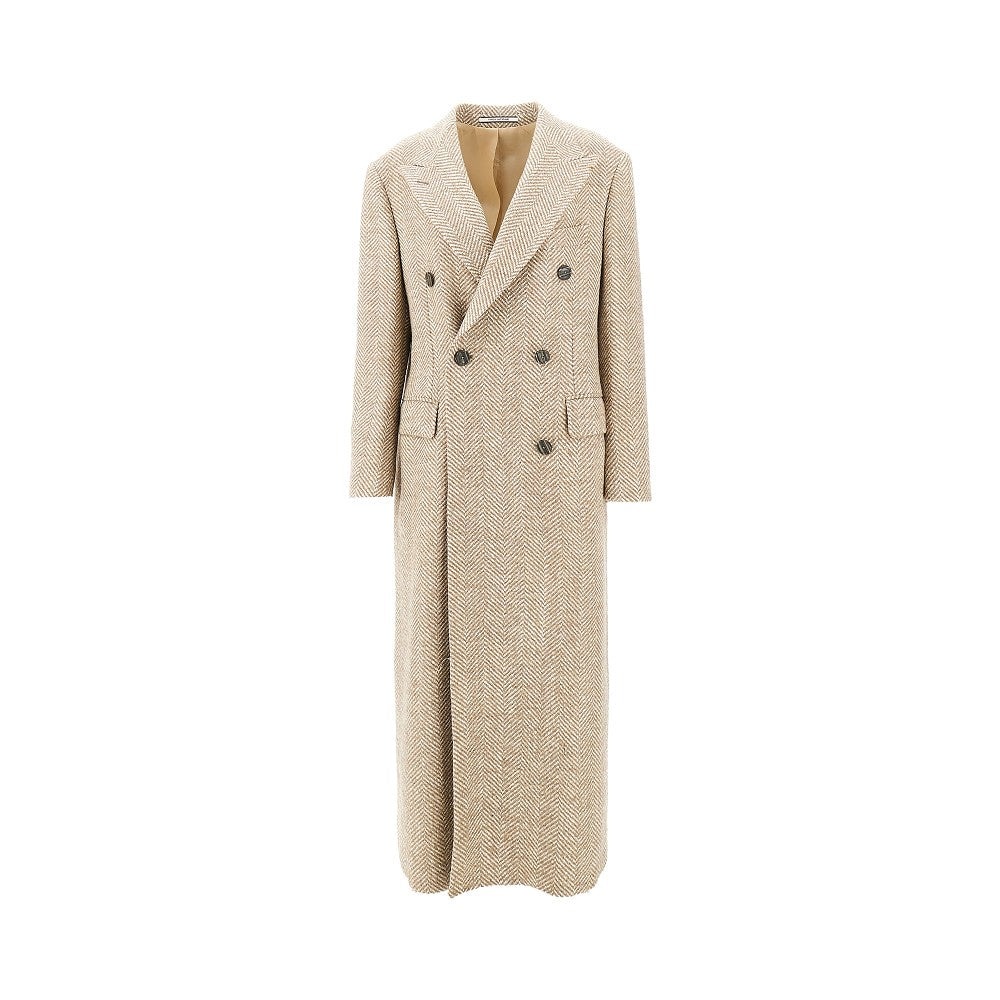 Herringbone wool-blend long coat