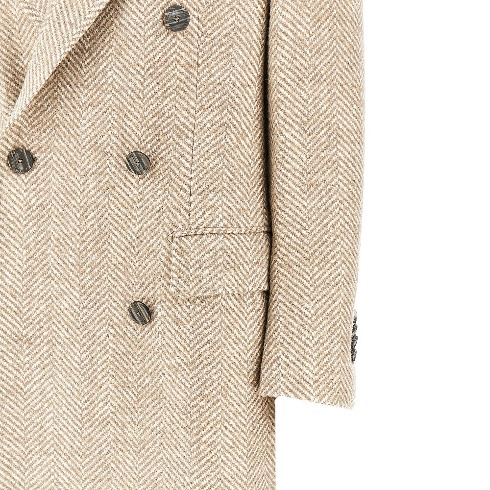 Herringbone wool-blend long coat