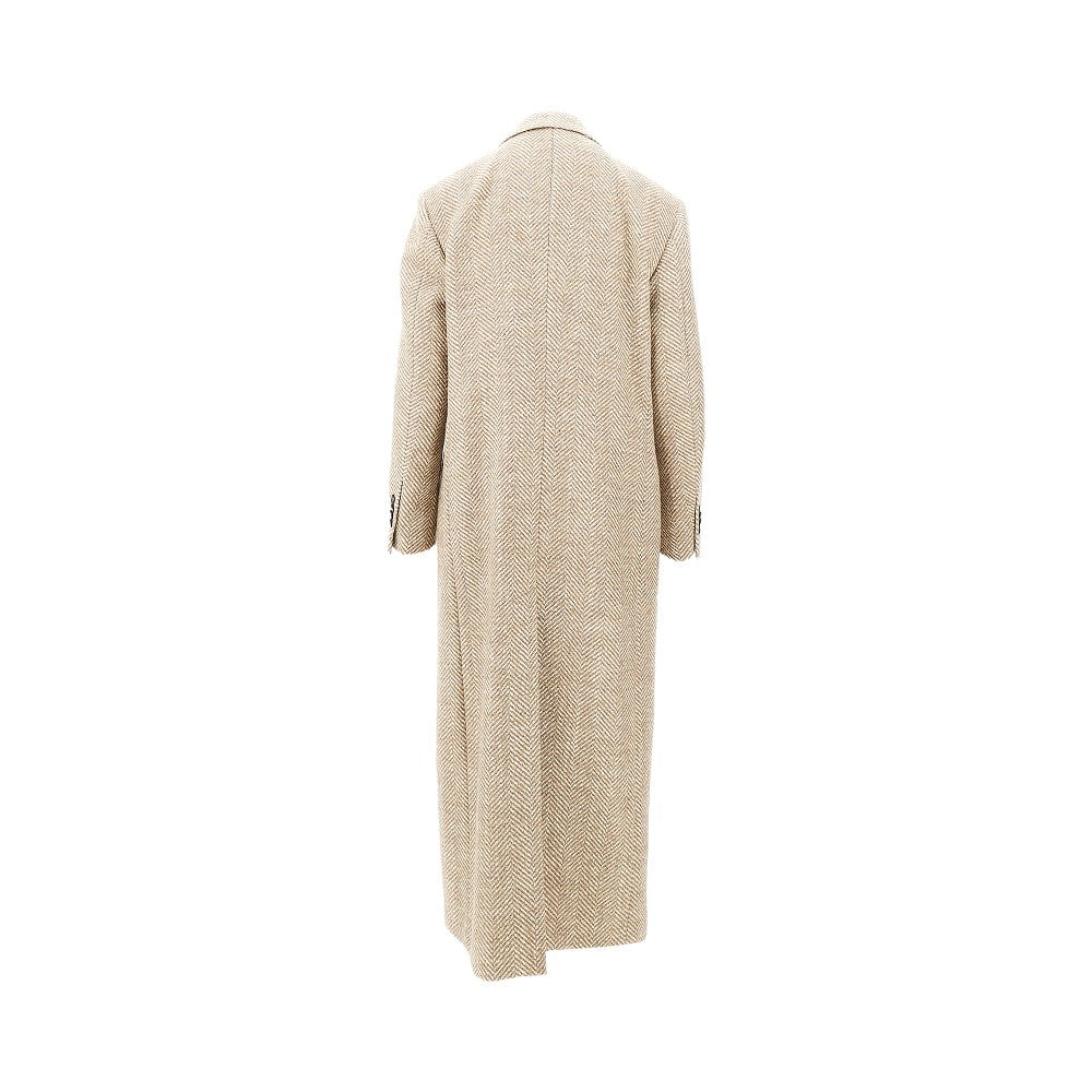 Herringbone wool-blend long coat