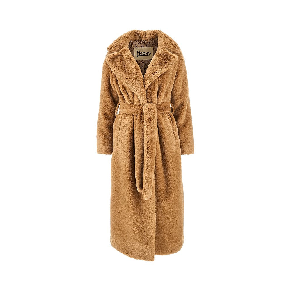Cappotto in pelliccia sintetica con cintura