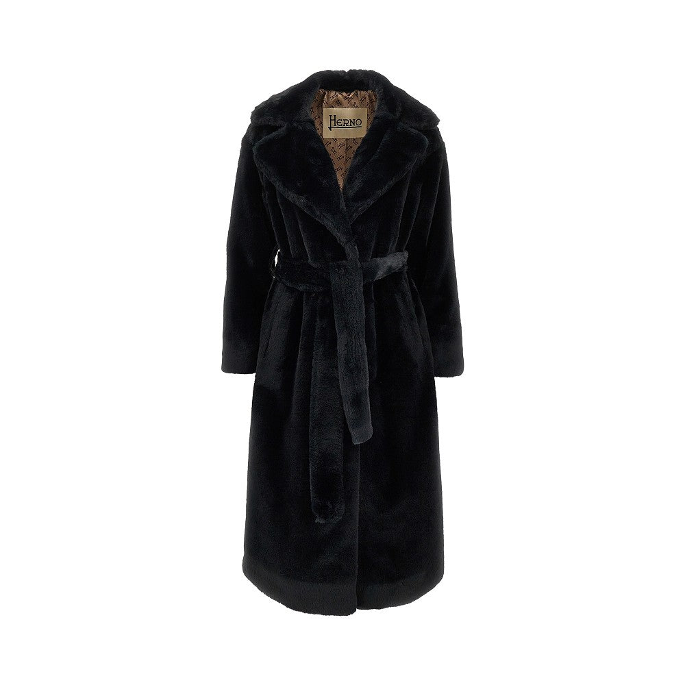 Cappotto in pelliccia sintetica con cintura