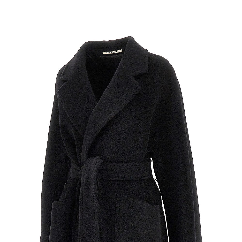 Cappotto lungo in lana con cintura