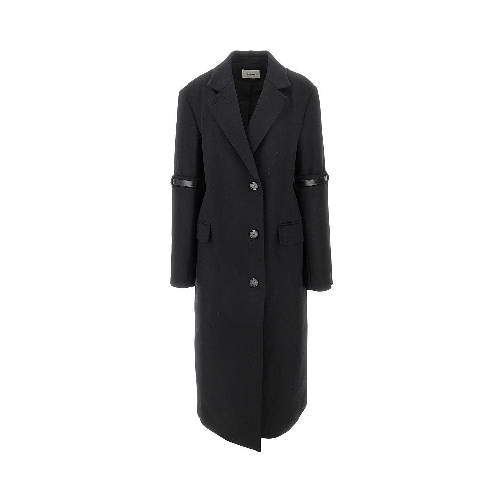 Single-breasted coat with belted sleeves