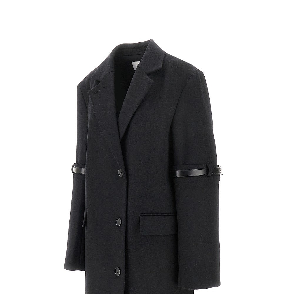 Single-breasted coat with belted sleeves