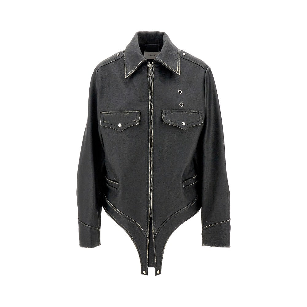 Vintage-effect leather body jacket