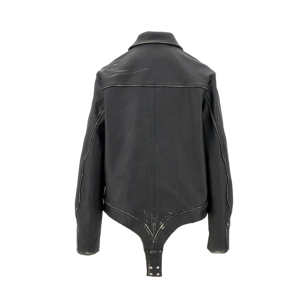 Vintage-effect leather body jacket