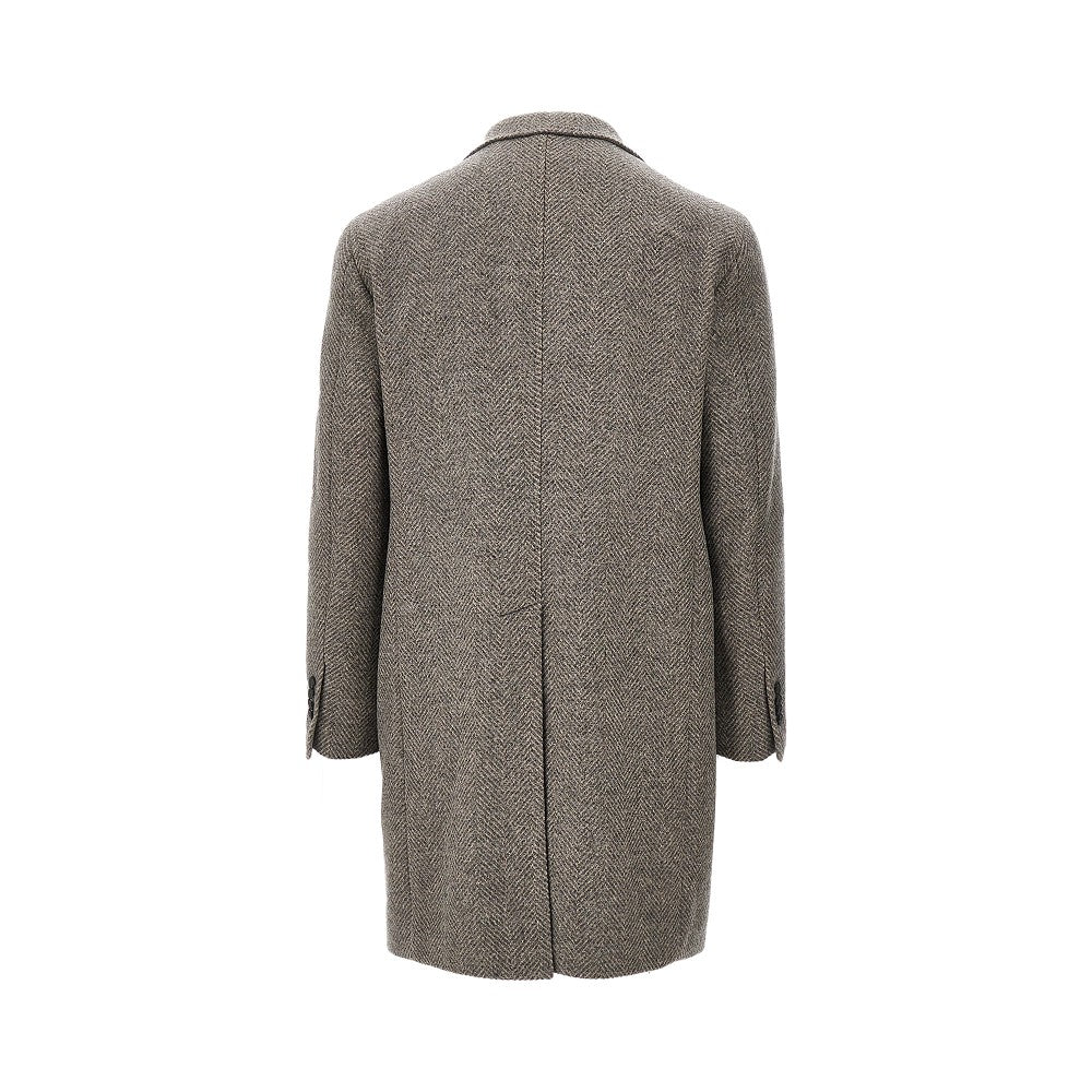 Wool herringbone double-breasted coat