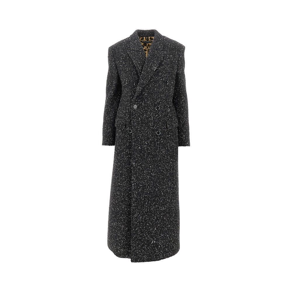 Mouliné wool and silk blend long coat