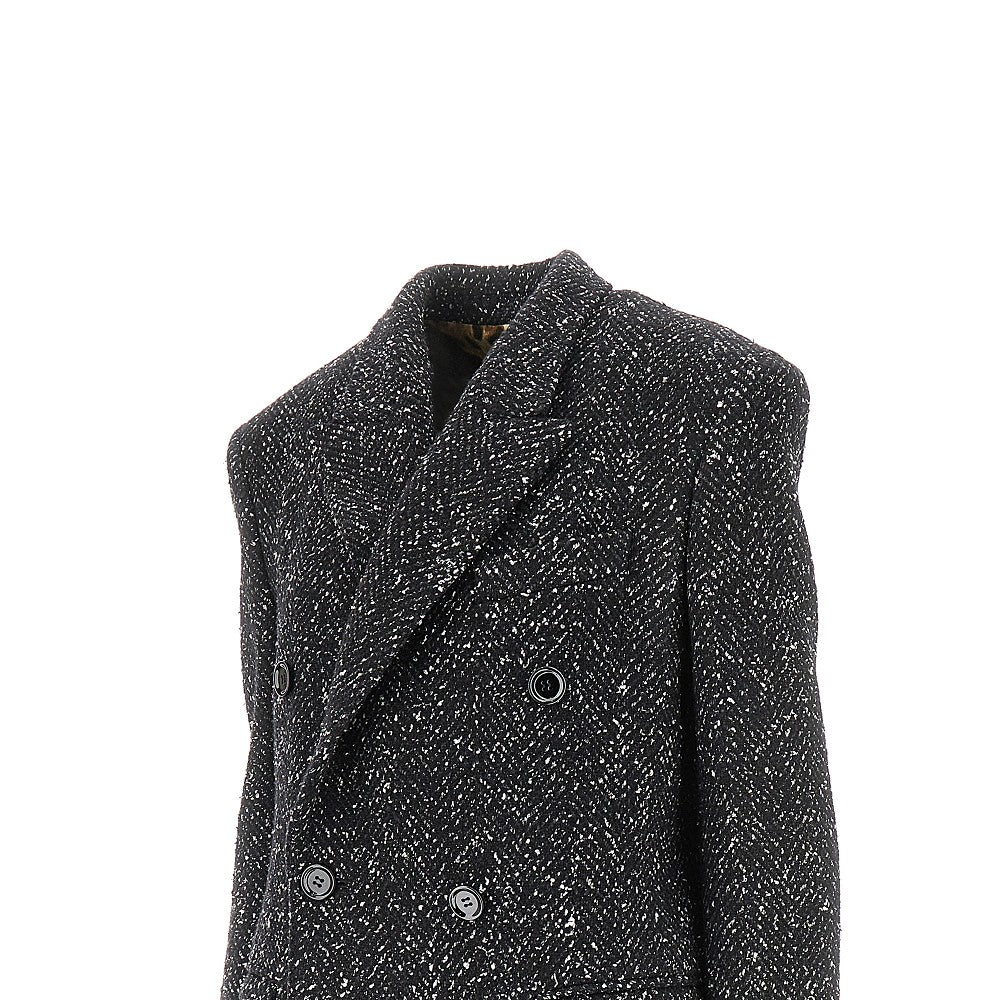 Mouliné wool and silk blend long coat