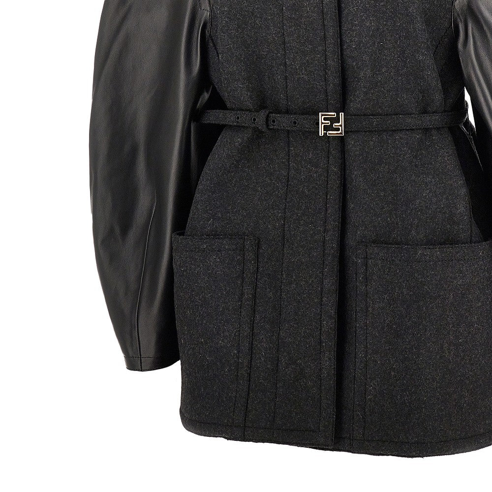 Wool blouson jacket with nappa sleeves