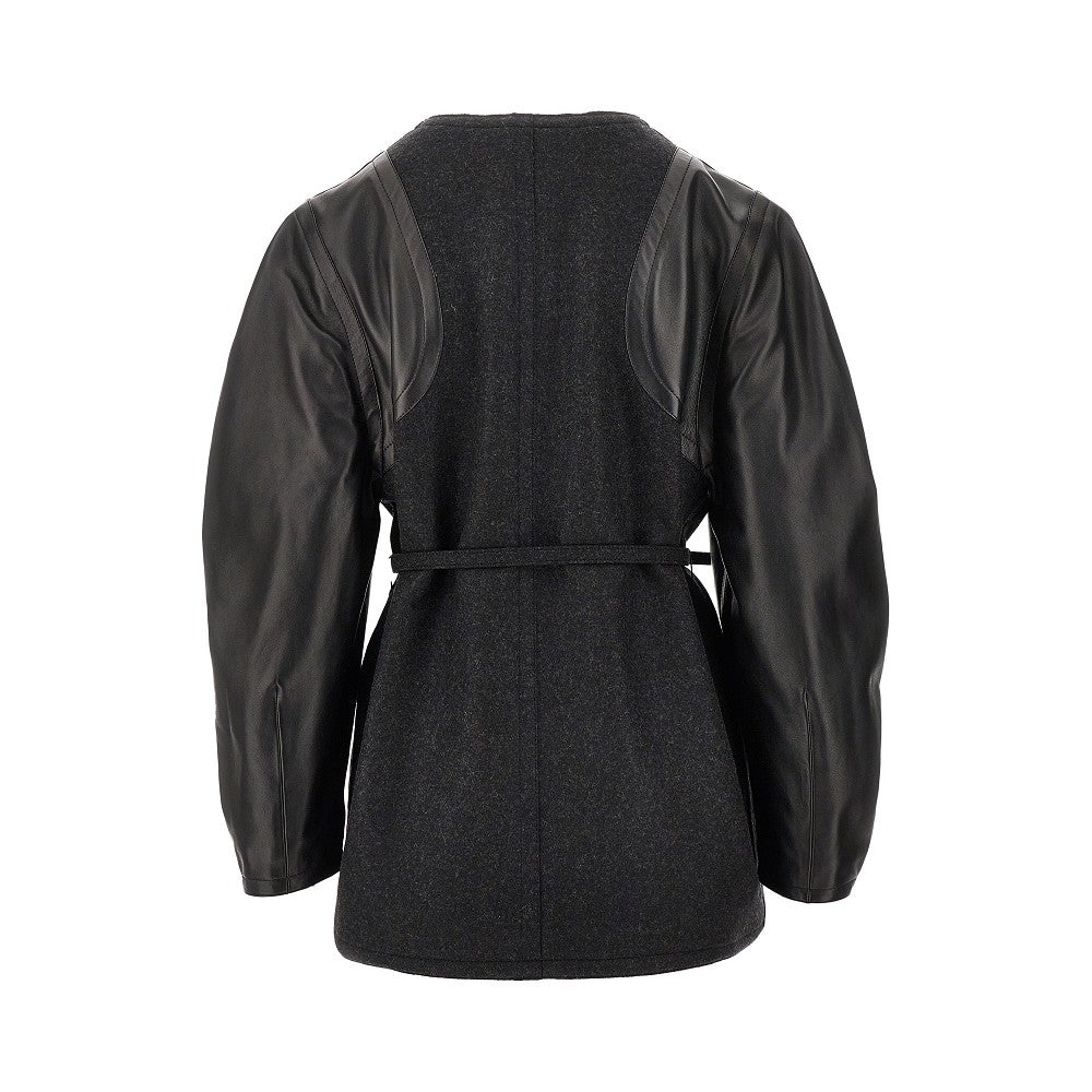 Blouson in lana con maniche in nappa